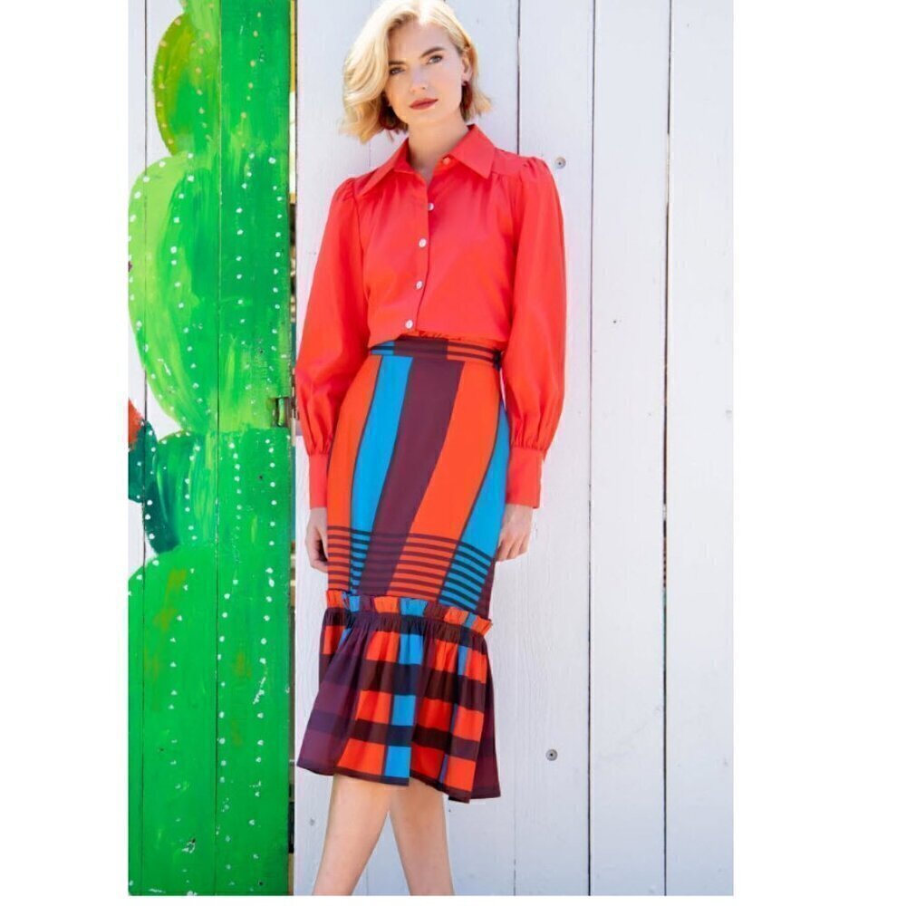 NWOT Anthropologie Eva Franco Striped Flounce Ruffle Hem Midi Skirt Size 4